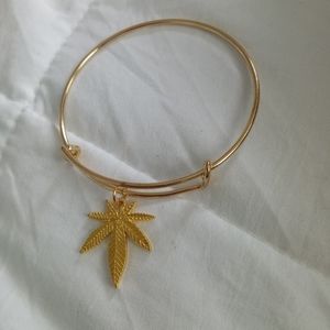 Hand crafted gold Plated Hemp weed Leaf Statement Bangle bracelet